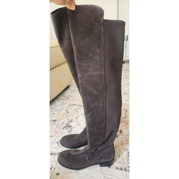 Stuart Weitzman Women's Sz. 7.5 Langdon Over The Knee Grey Suede Stretch Boots